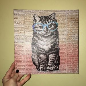 cat in glasses canvas | NWOT